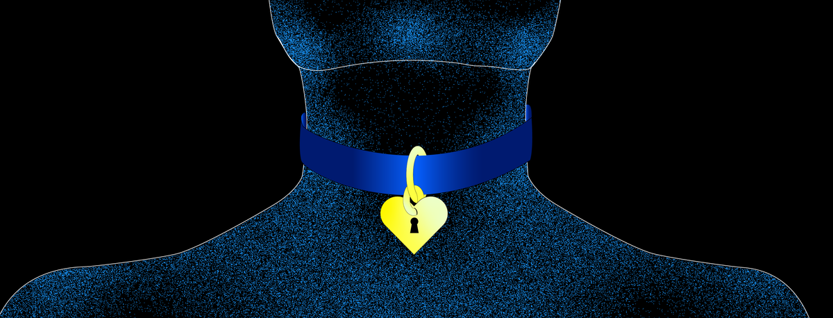 illustration of a neck and torso with a collar and heart shaped lock on