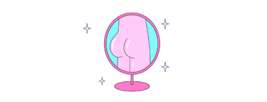 illustration of a butt's reflection in a mirror with sparkles