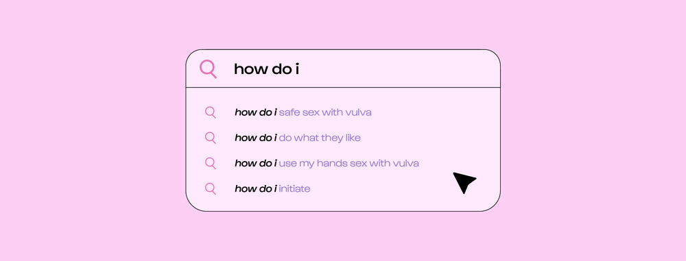 a graphic of a suggested search with questions about how to have sex with a vulva
