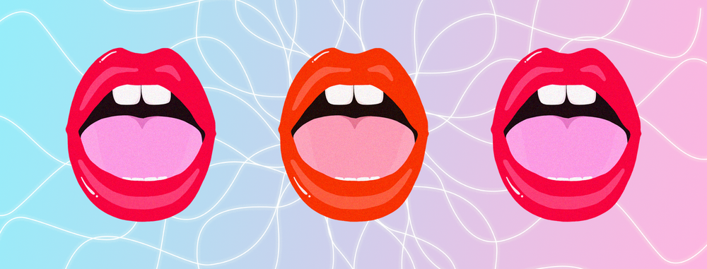 Illustration of three pairs of open lips 