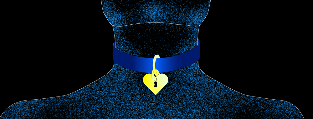 illustration of a neck and torso with a collar and heart shaped lock on