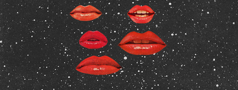 Lips collage floating over starry background