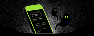 Illustration of a phone with unanswered texts falling into a hole and ghosts coming out of it