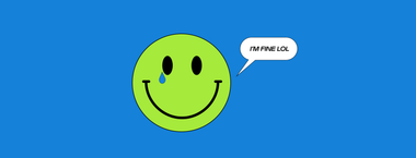 An illustration of a smiley face with a tear and speech bubble that says 