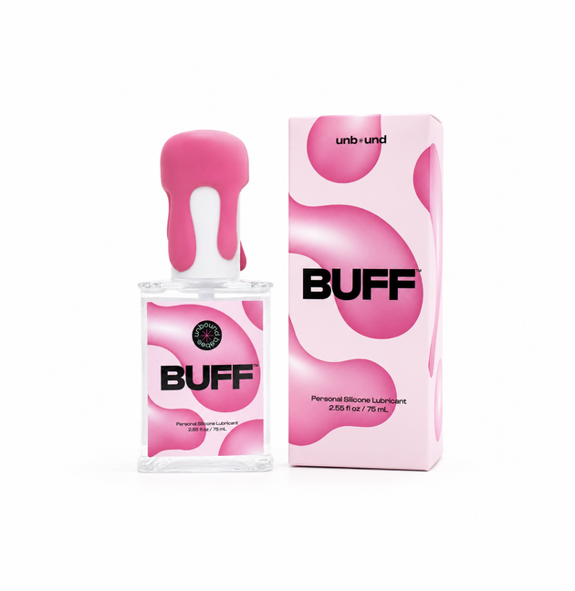 Buff silicone lubricant bottle and box packaging