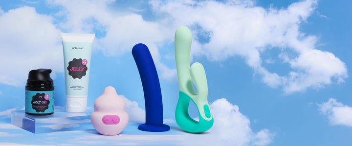 Image of assorted Unbound vibrators, lubricants and dildos from Unboundbabes.com