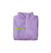 Violet Unbound fleece with green logo folded