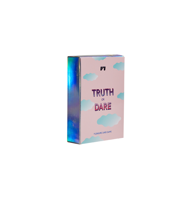 Truth or Dare Cards box in pink with light blue clouds on the front of the box